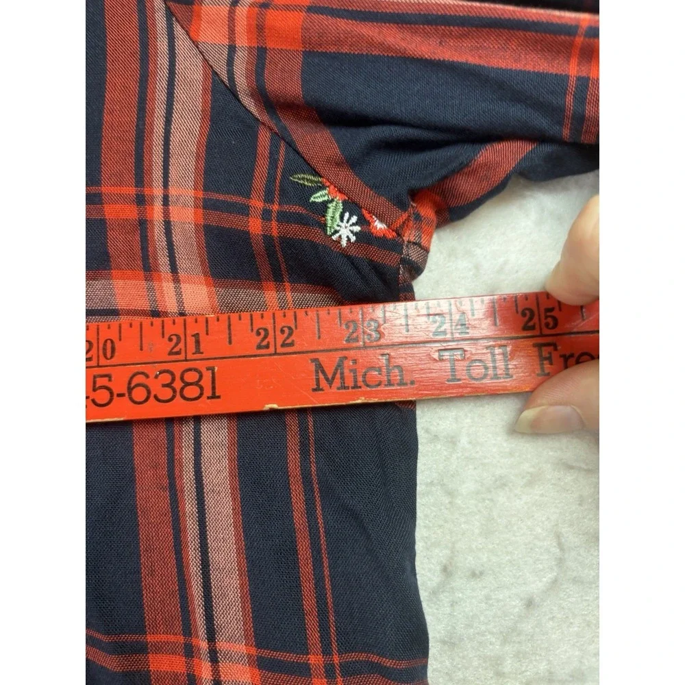 Christopher & Banks Women's Plaid Embroidered L/SL Shirt Size XL Navy/Red NWT